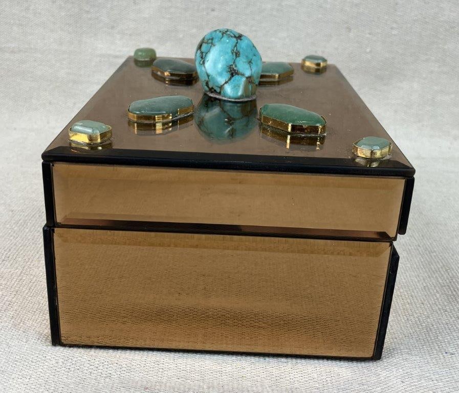 Vintage Jewelry Assortment with Mirrored Faux Turquoise Box - 15