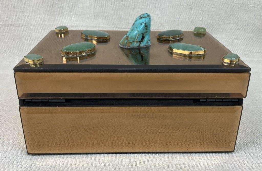 Vintage Jewelry Assortment with Mirrored Faux Turquoise Box - 16