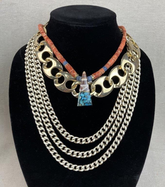 Vintage Jewelry Assortment with Mirrored Faux Turquoise Box - 2