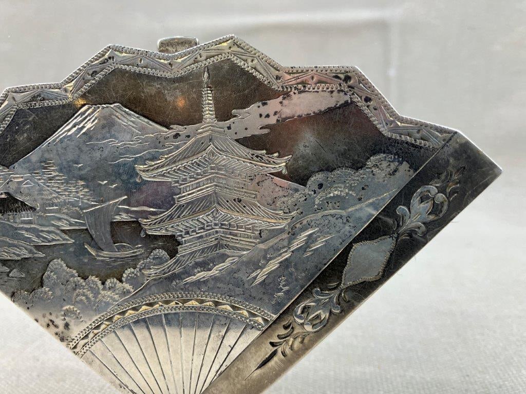 Japanese Sterling Silver Fan Powder Compact - 2