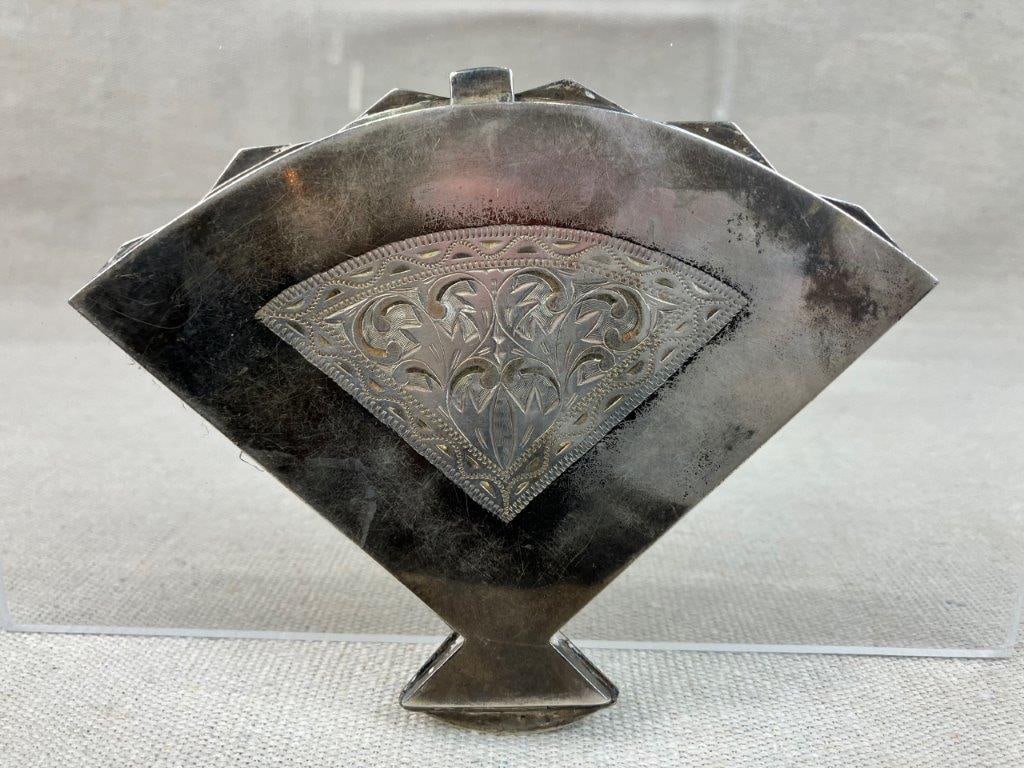 Japanese Sterling Silver Fan Powder Compact - 3