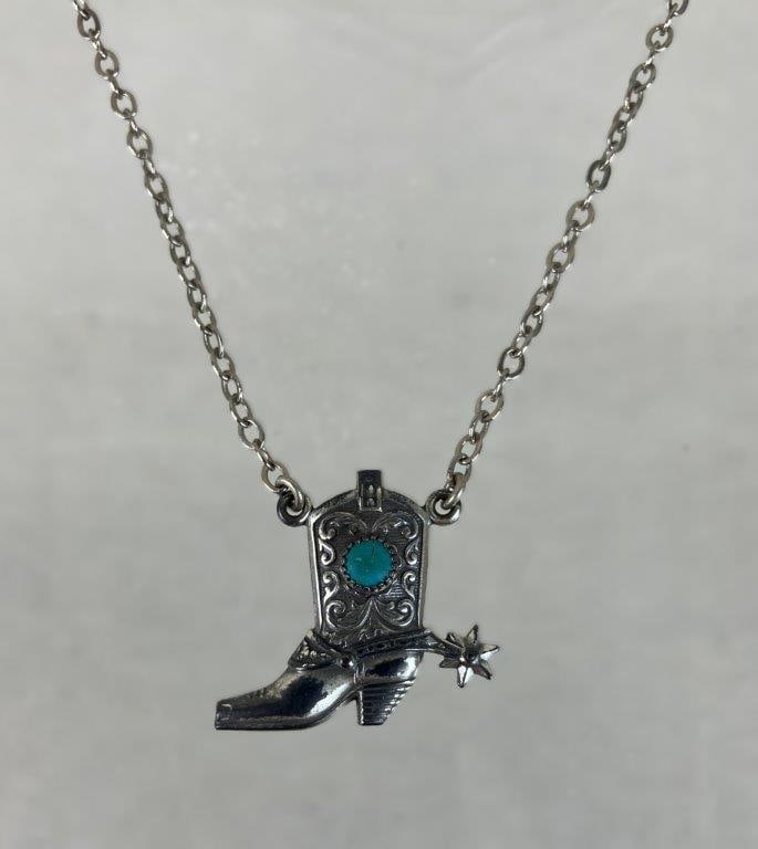 Sterling Silver and Turquoise Cowboy Boot Tie Clip - 2