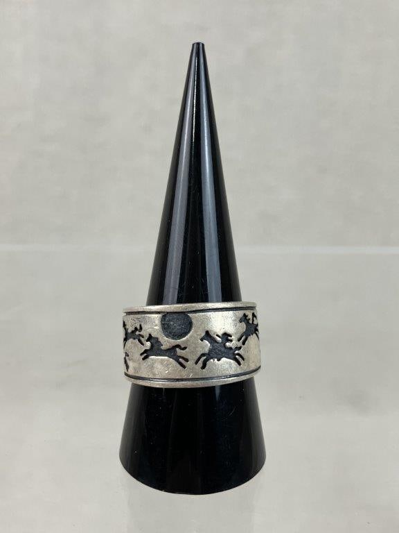 Native American Sterling Silver Running Horse Ring - 2