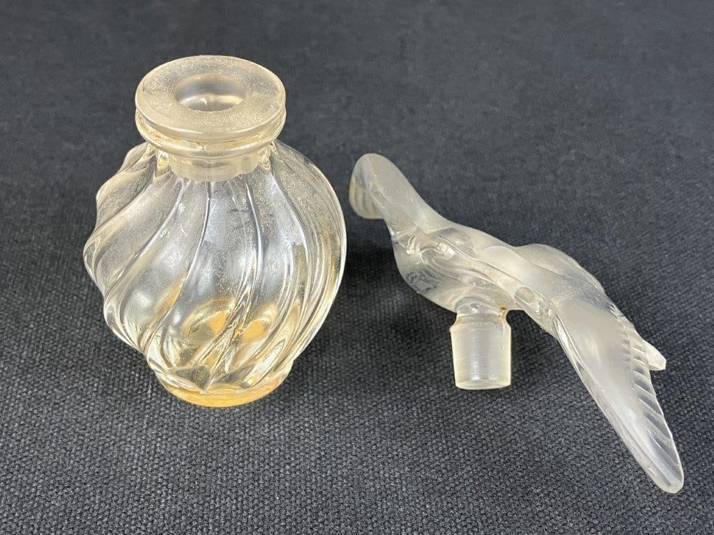 Signed Lalique Art Glass Dove Perfume Bottle - 6