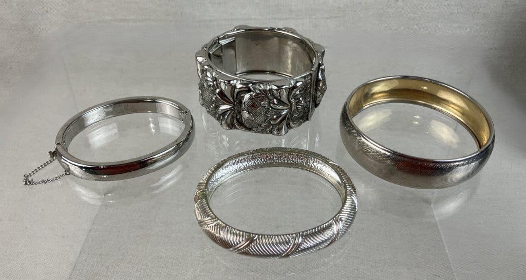 Four Silvertone Bangle Bracelets - 2