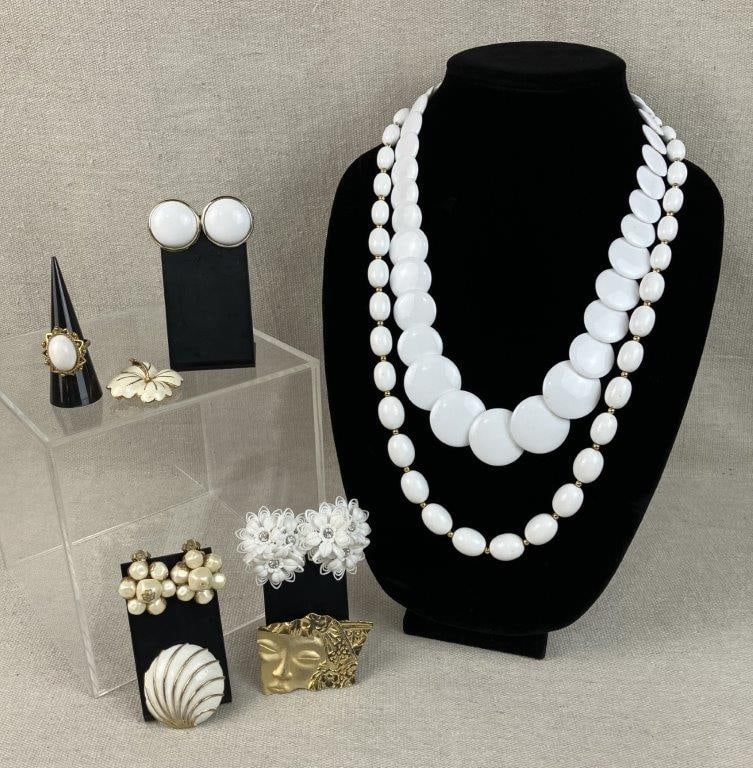 Assortment of White and Gold Tone Costume Jewelry Including Monet and Napier (1 of 9)