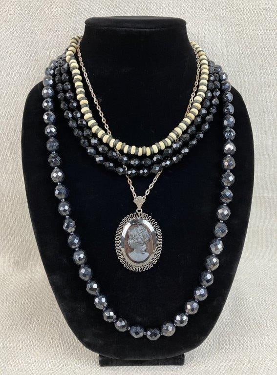 Assortment of Black Themed Costume Jewelry Including Trifari - 2