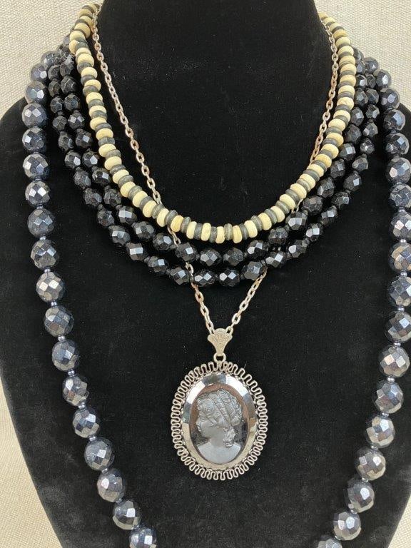 Assortment of Black Themed Costume Jewelry Including Trifari - 4