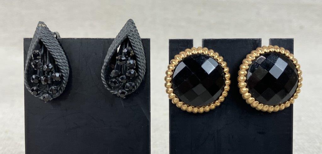 Assortment of Black Themed Costume Jewelry Including Trifari - 5