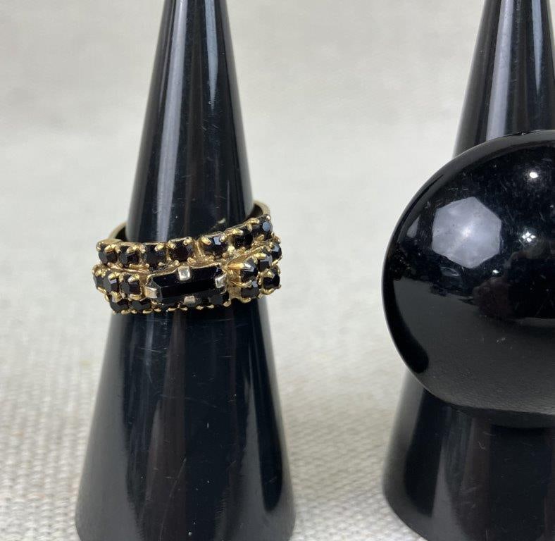 Assortment of Black Themed Costume Jewelry Including Trifari - 8