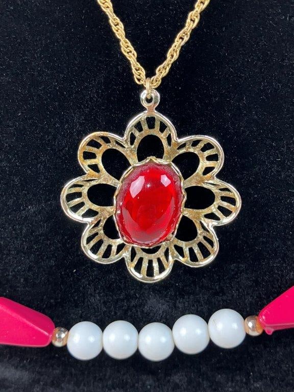 Assortment of Red and Gold-toned Jewelry Including Sarah Coventry - 16