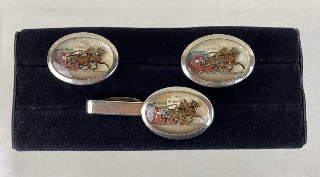 Vintage Diorama Cufflinks and Tie Clip - 2