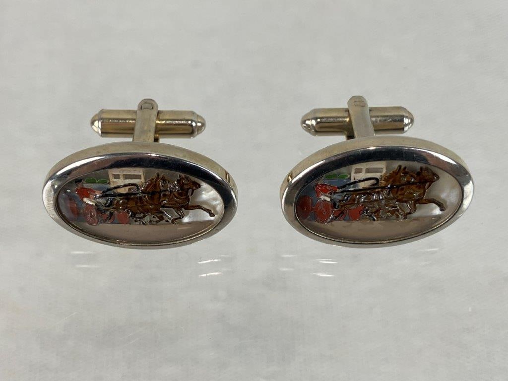 Vintage Diorama Cufflinks and Tie Clip - 6