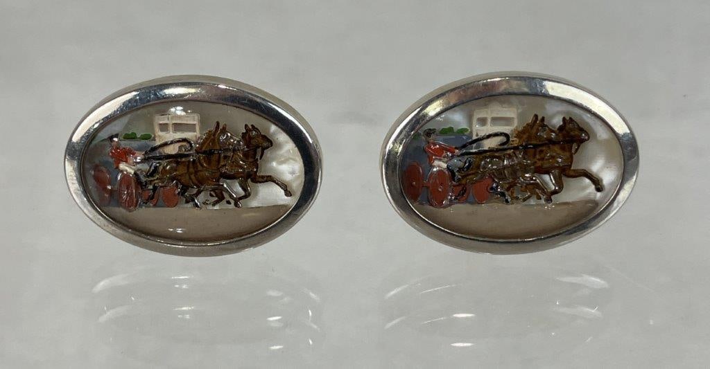 Vintage Diorama Cufflinks and Tie Clip - 7