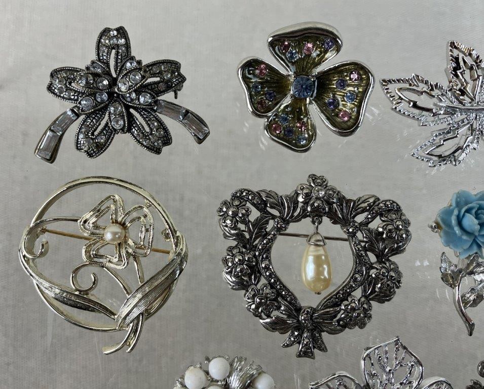 Assortment of Silver-tone Floral Brooches Including Sarah Coventry - 2