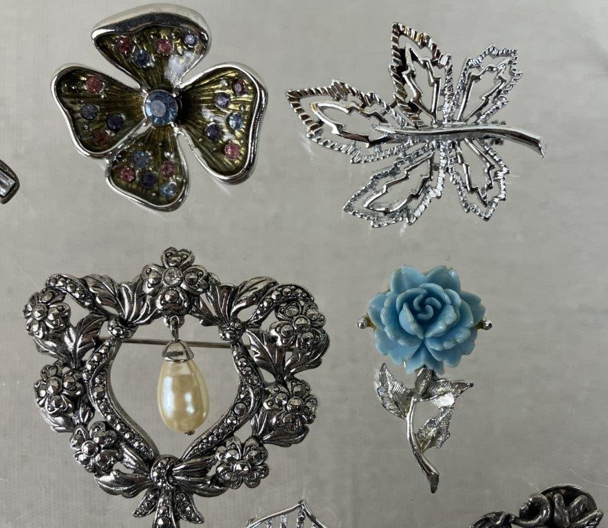 Assortment of Silver-tone Floral Brooches Including Sarah Coventry - 3