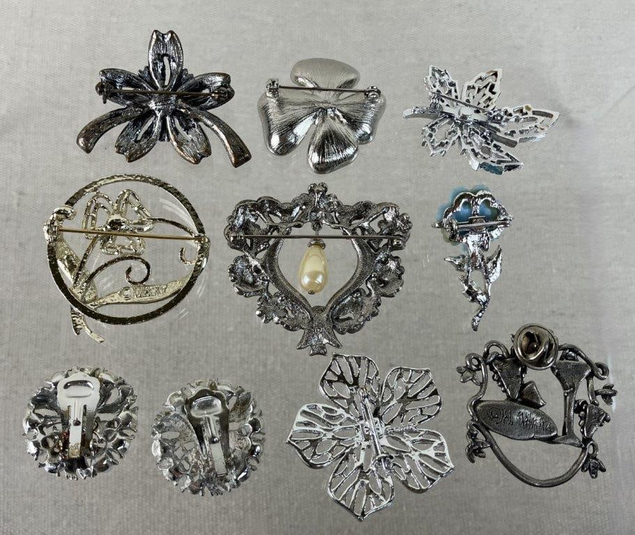 Assortment of Silver-tone Floral Brooches Including Sarah Coventry - 6