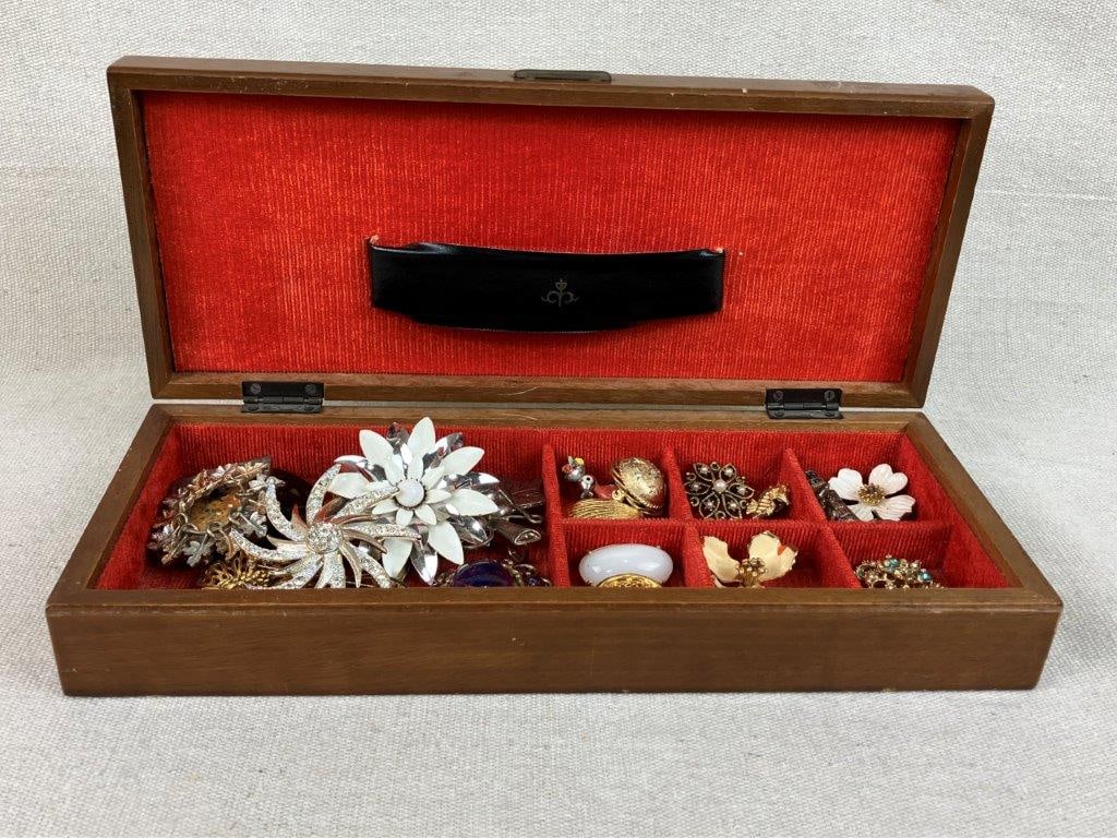 Assortment of Vintage Brooches with Ship Themed Jewelry Box - 2