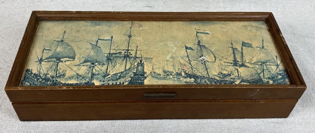 Assortment of Vintage Brooches with Ship Themed Jewelry Box - 7