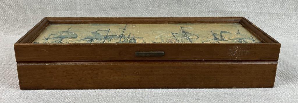 Assortment of Vintage Brooches with Ship Themed Jewelry Box - 8