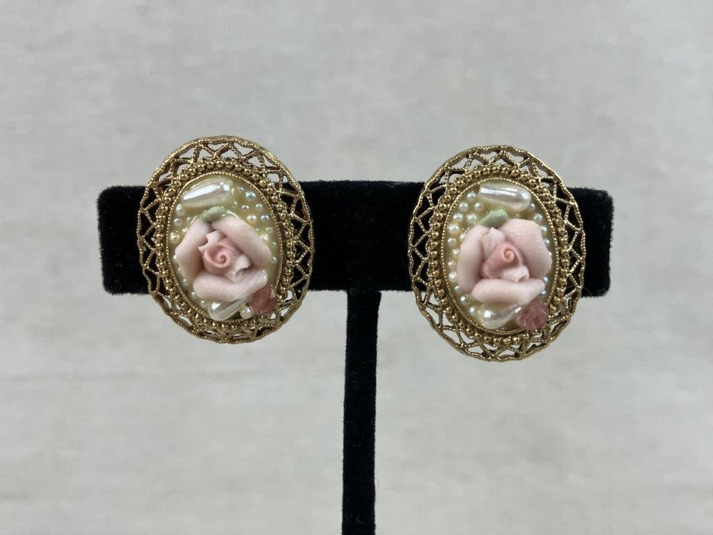 Gold-tone Monet Brooch and Earrings - 2