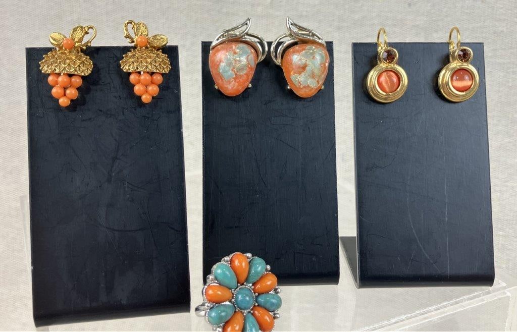Assortment of Coral Toned Jewelry Including Trifari and Coro - 10
