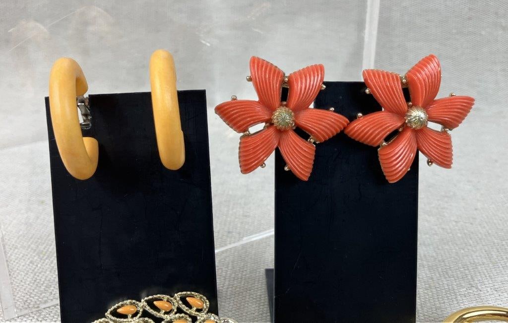 Assortment of Coral Toned Jewelry Including Trifari and Coro - 6