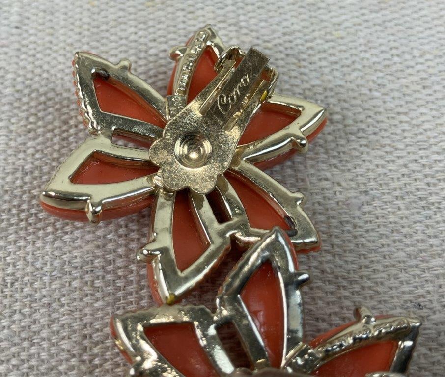 Assortment of Coral Toned Jewelry Including Trifari and Coro - 7