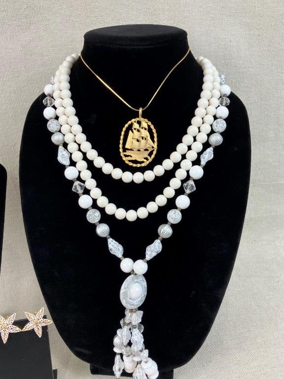 Gold Tone and Beaded Costume Jewelry Assortment Including Trifari - 2