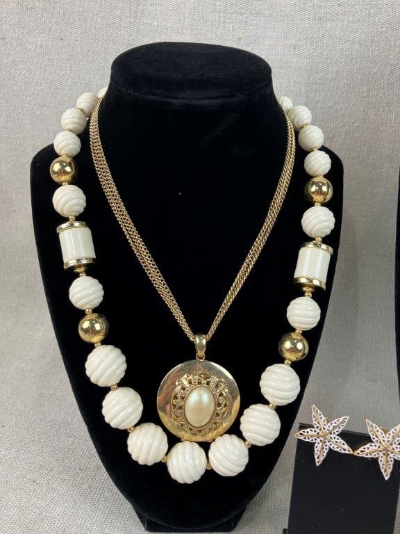 Gold Tone and Beaded Costume Jewelry Assortment Including Trifari - 3
