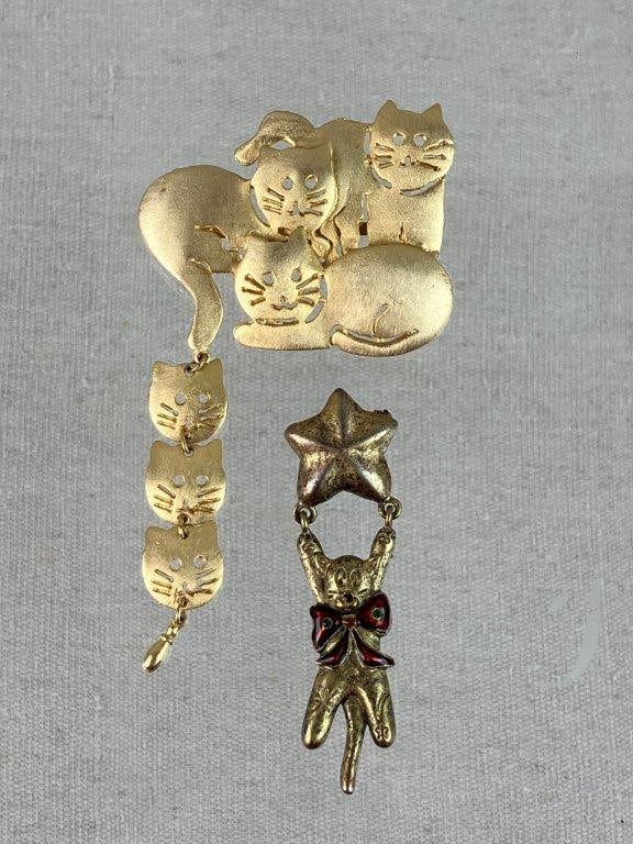 Gold-Tone Cat Brooches - 2