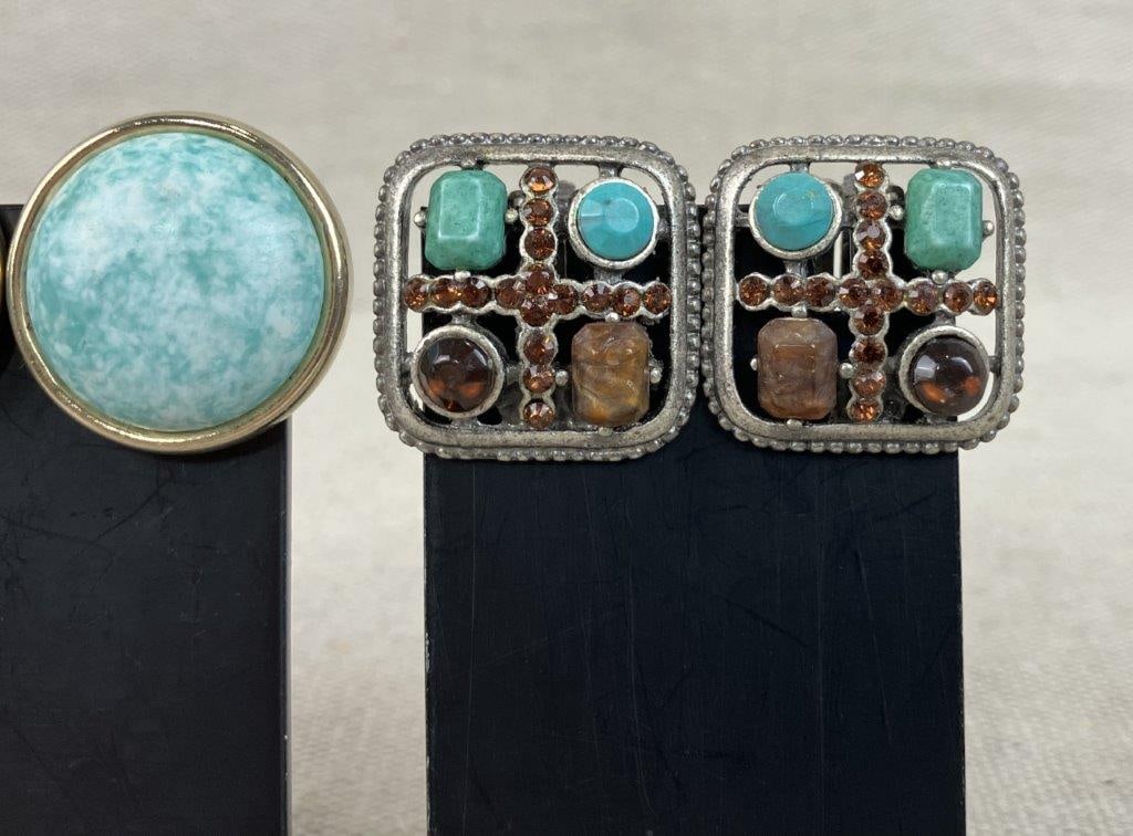 Turquoise-Toned Costume Jewelry Assortment Including Avon - 9