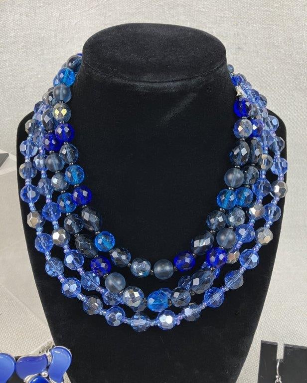 Assortment of Vintage Blue-toned Jewelry Including Monet and Bobley - 2