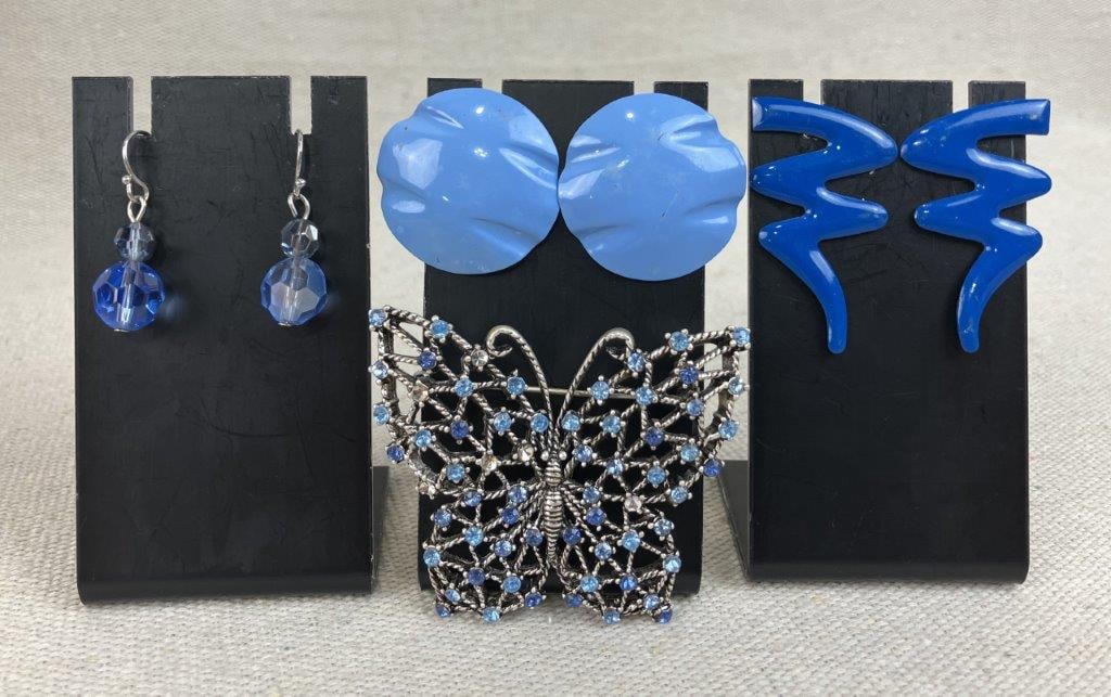 Assortment of Vintage Blue-toned Jewelry Including Monet and Bobley - 4