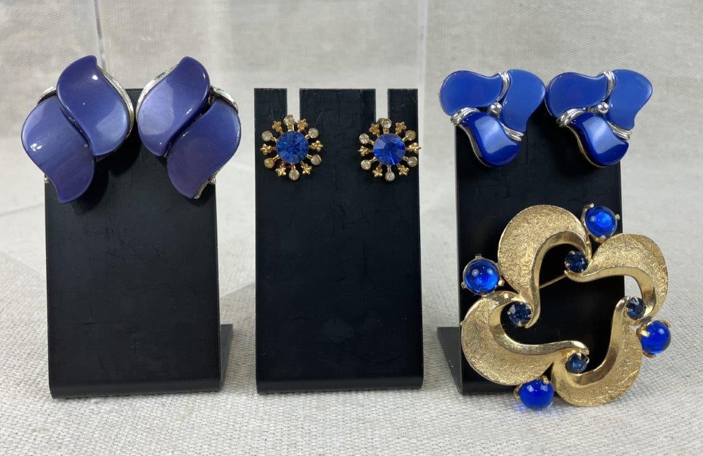 Assortment of Vintage Blue-toned Jewelry Including Monet and Bobley - 6