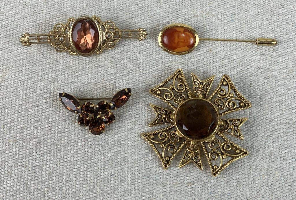 Assortment of Amber and Gold-toned Jewelry Including Sarah Coventry - 11