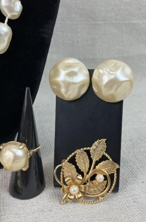 Assortment of Faux Pearl Jewelry Including Sarah Coventry, Avon, and Judy Lee - 6