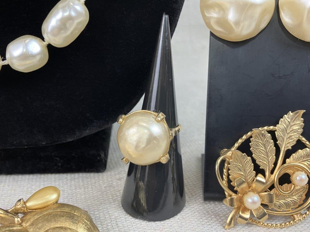 Assortment of Faux Pearl Jewelry Including Sarah Coventry, Avon, and Judy Lee - 7