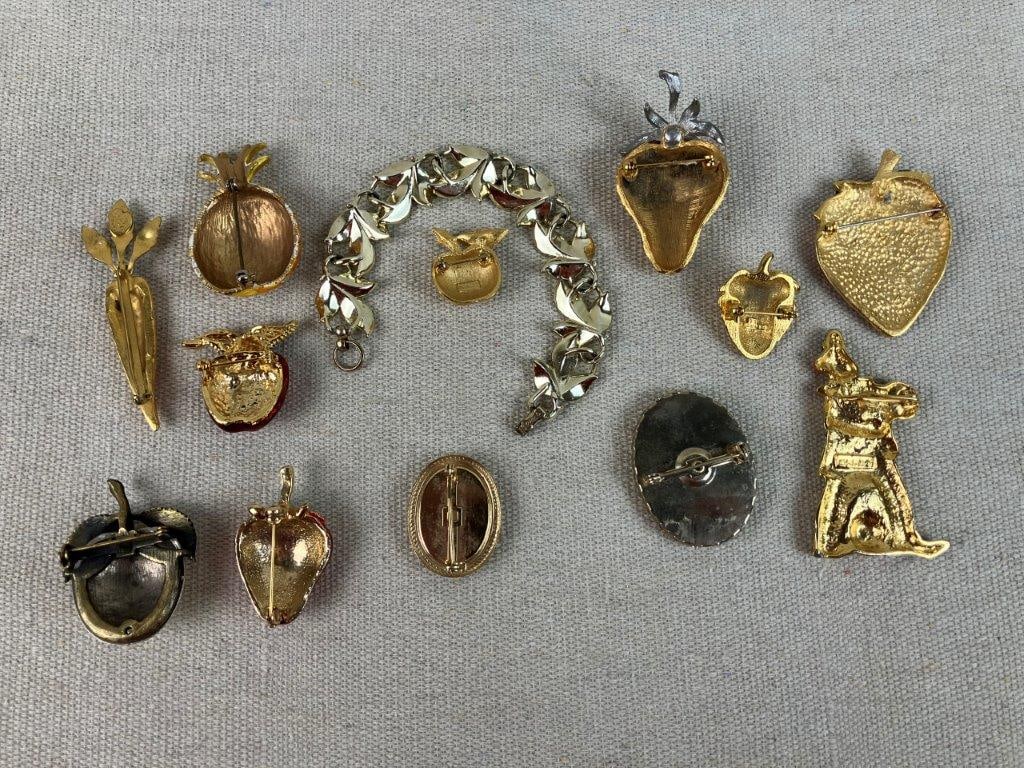Assortment of Gold-Tone Brooches with Bracelet - 8