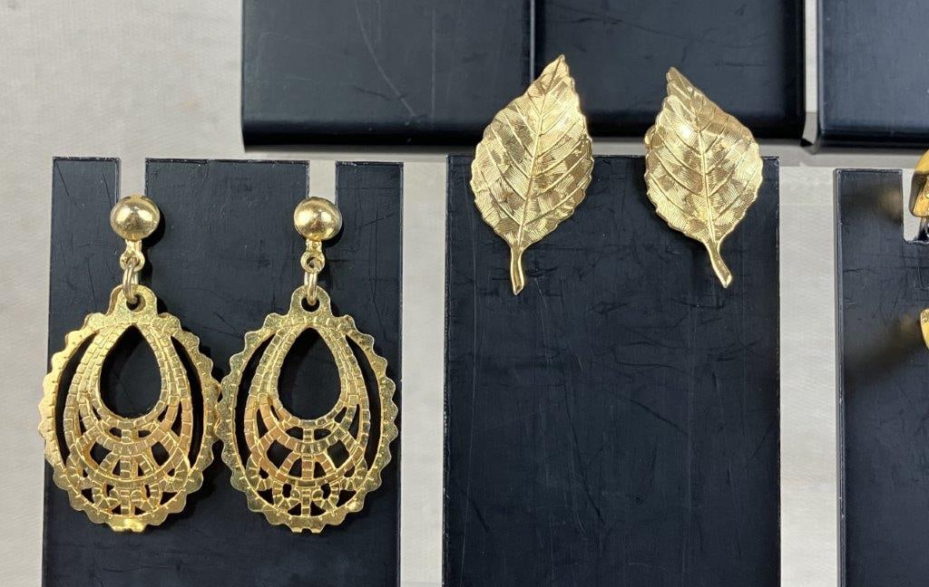 Gold Tone Costume Jewelry Earrings Assortment Including Napier - 3