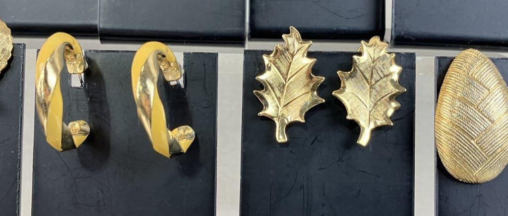 Gold Tone Costume Jewelry Earrings Assortment Including Napier - 4