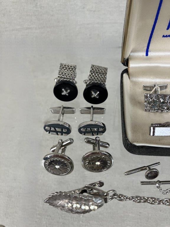 Assortment of Silver-tone Men's Tie Clips and Cuff Links - 4