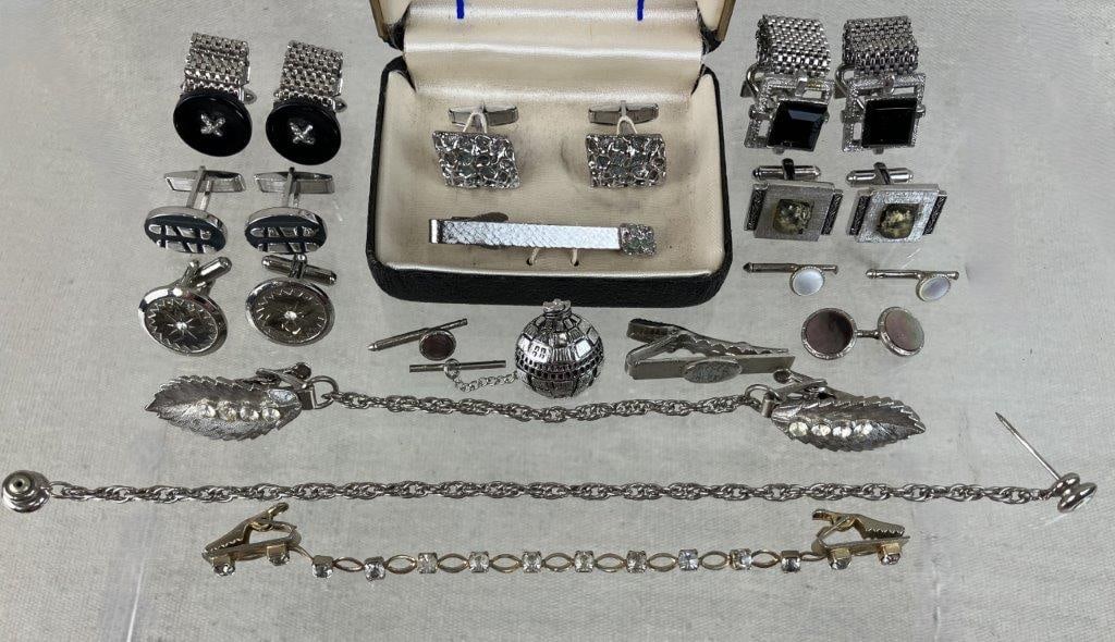 Assortment of Silver-tone Men's Tie Clips and Cuff Links - 5