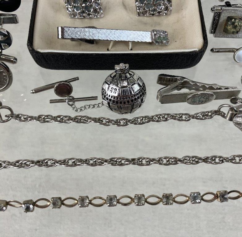 Assortment of Silver-tone Men's Tie Clips and Cuff Links - 6