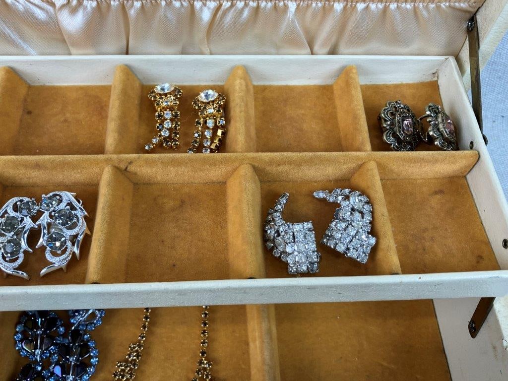 Assortment of Vintage Jewelry with Leather Jewelry Box - 10