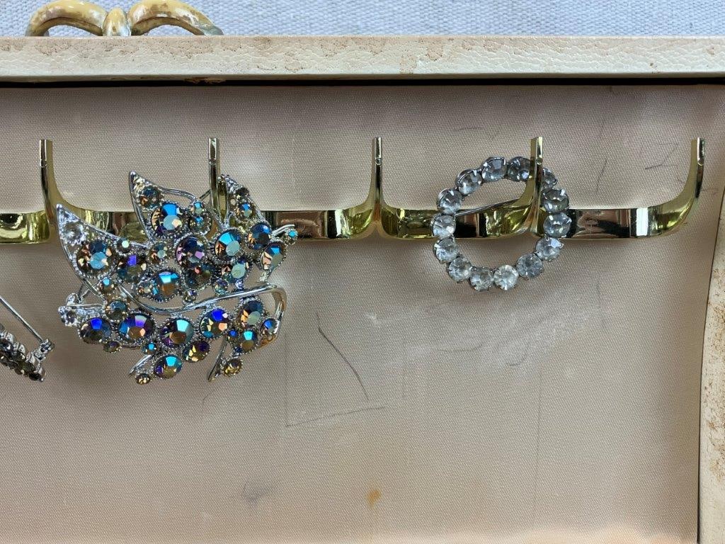 Assortment of Vintage Jewelry with Leather Jewelry Box - 8