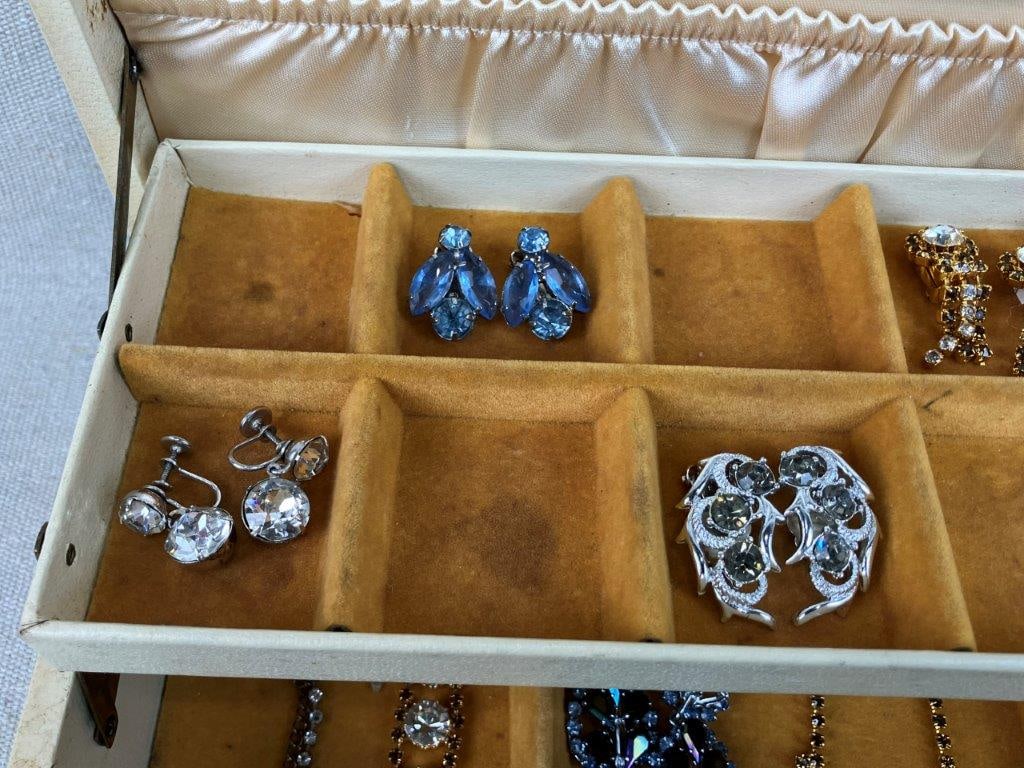 Assortment of Vintage Jewelry with Leather Jewelry Box - 9