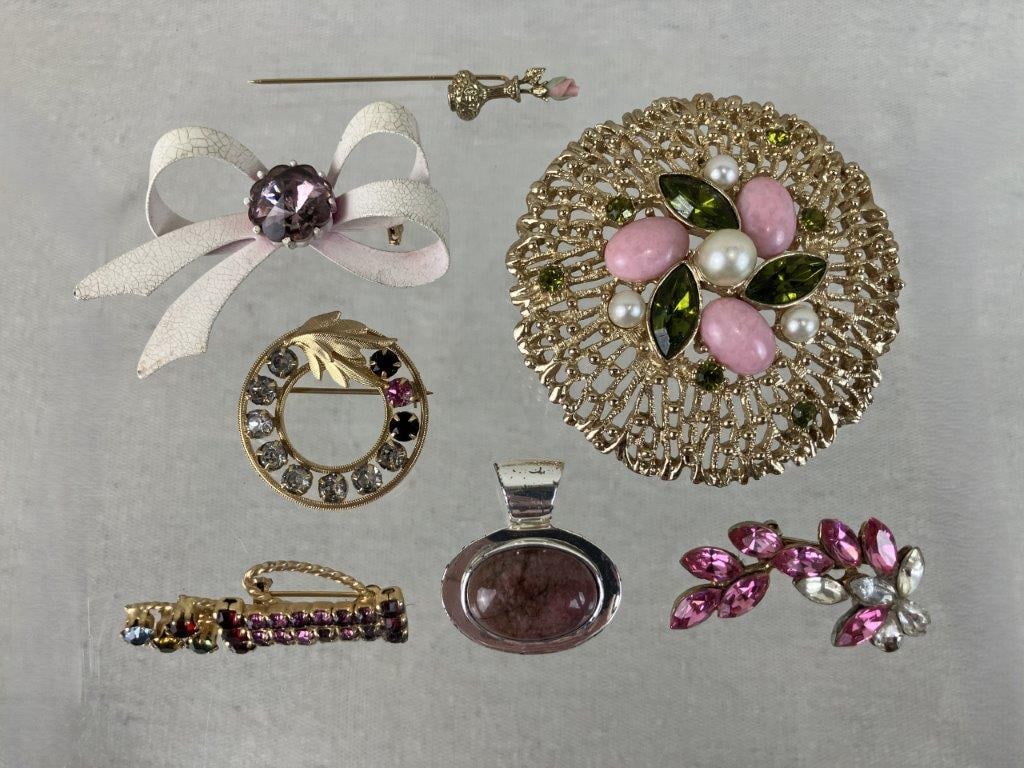 Assortment of Pink and Gold Tone Jewelry Including Sarah Coventry and Avon - 7