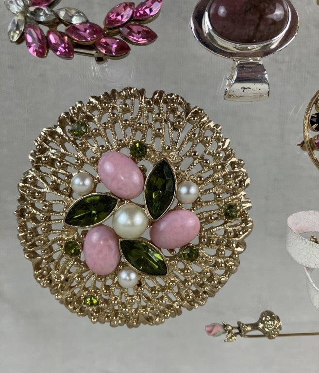 Assortment of Pink and Gold Tone Jewelry Including Sarah Coventry and Avon - 9