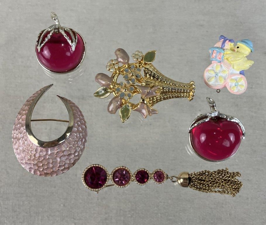Pink Themed Costume Jewelry Assortment Including Sarah Coventry - 14